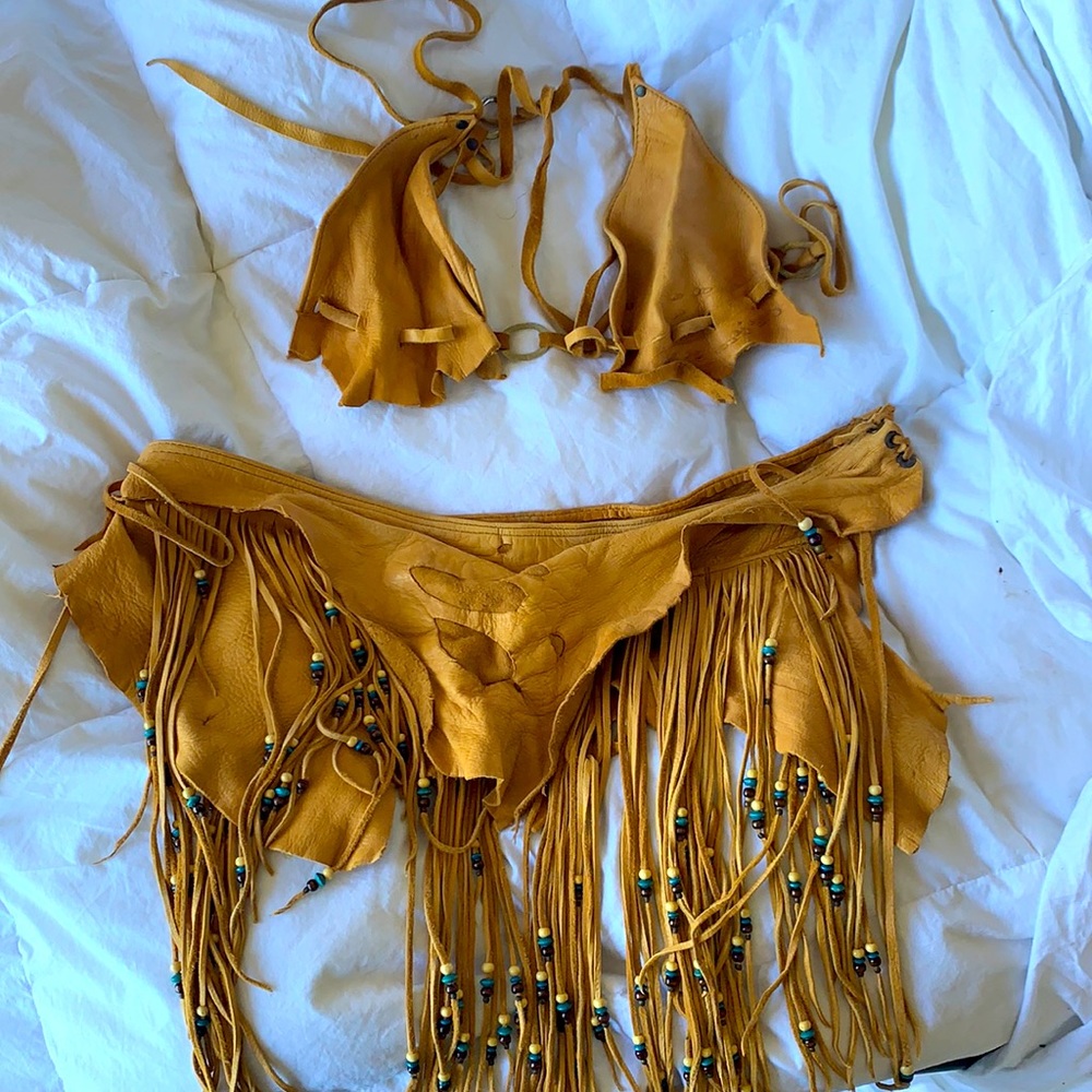 Pocahontas, Native costume, Halloween, festival, tribal, leather, burning man